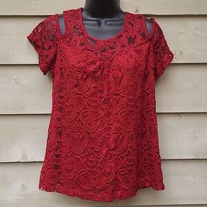 Red Cold Shoulder Shirt Size Small